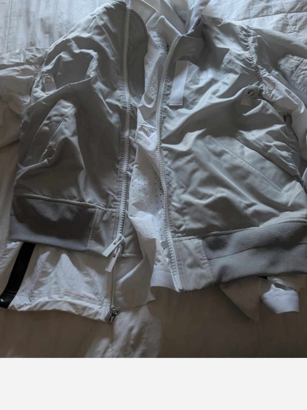 Nike X Sacai White Light Gray Bomber Jacket - Zip Front Large